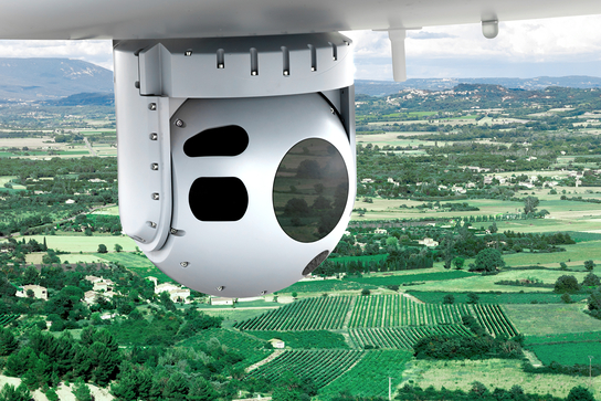 a movable camera attached to the underside of a reconnaissance drone