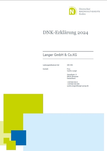 The image displays the DNK declaration for 2024 from Langer GmbH & Co. KG, including contact details and the address.
